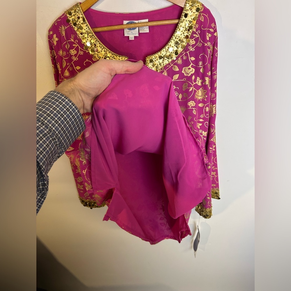 NWT VTG Diane Gilman Fuchsia and Gold Floral Tunic Beaded Blouse Size 2X Floral - Picture 8 of 16